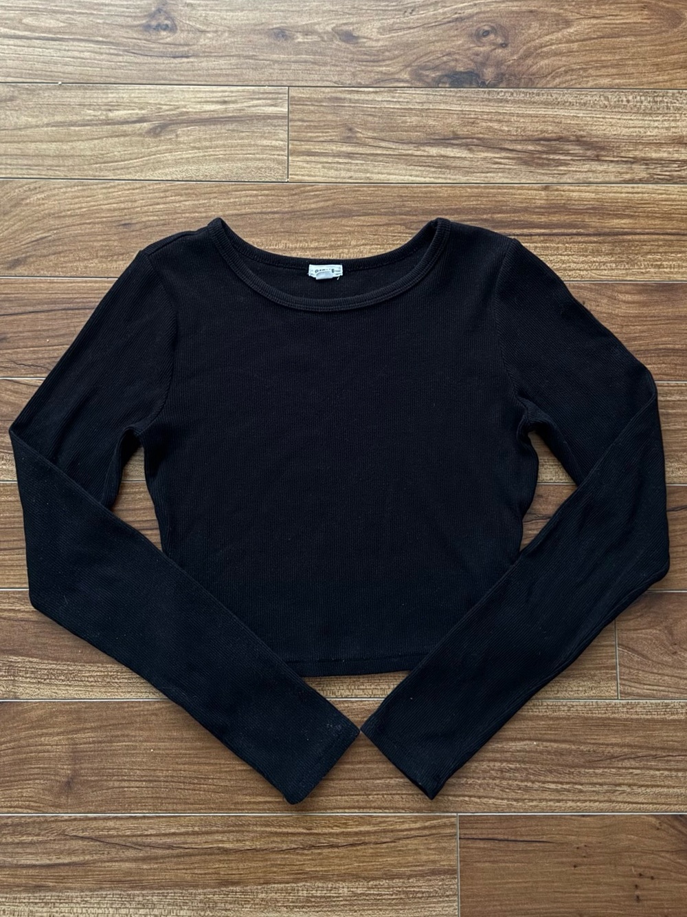 Garage Black Ribbed Long Sleeve Cropped Top Small P/S
